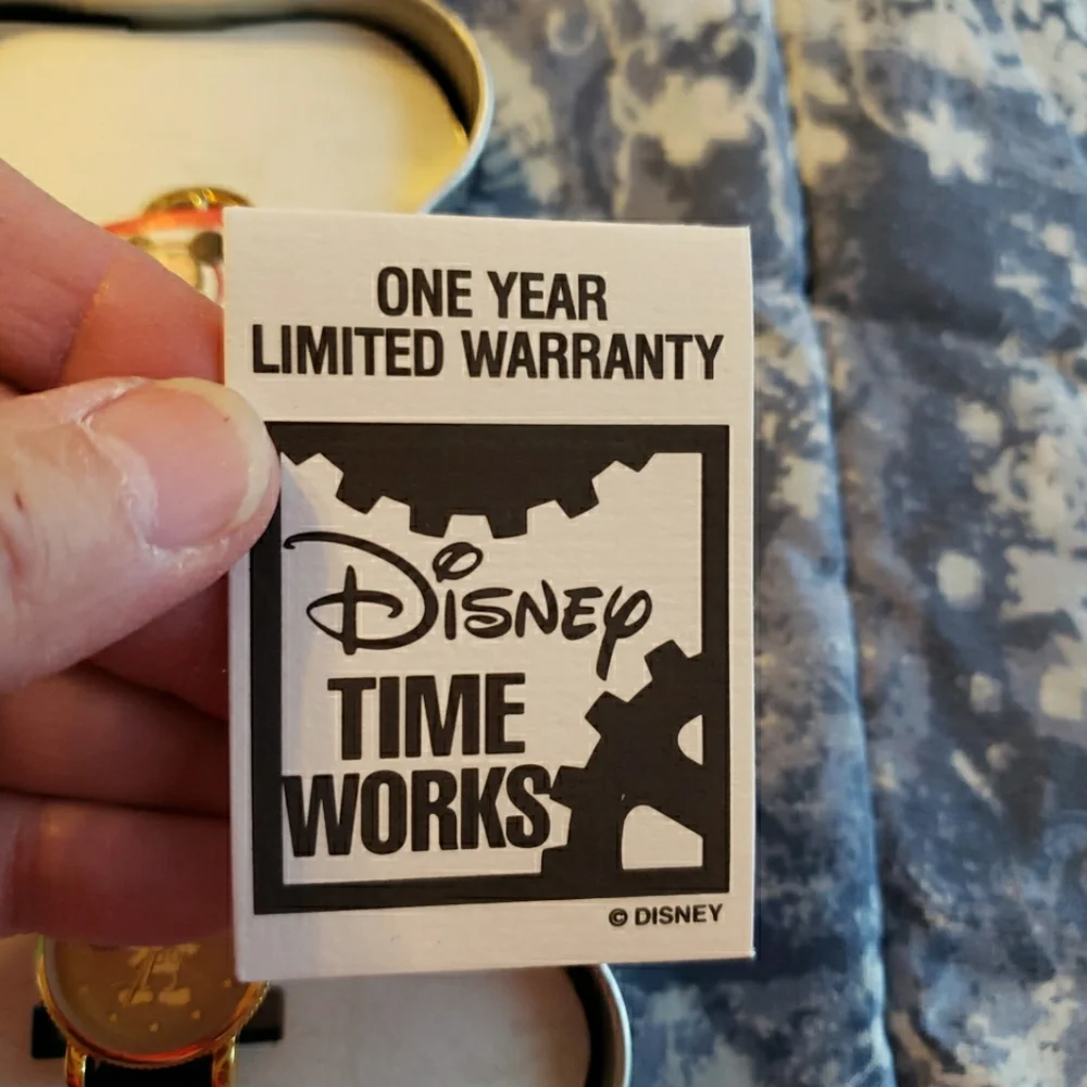 Disney Time Works Black And Gold Mickey Mouse Leather Watch In Mickey Mouse Tin